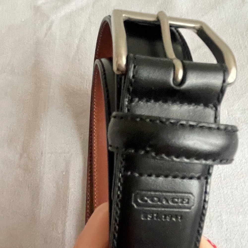 Black dress belt silver buckle 36 inch Coach